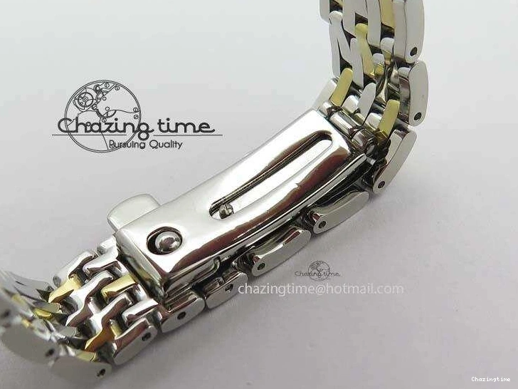 0124 HighQuality De Ville 27mm SS YG Ladies MK 1:1 Best Edition Blue Dial Diamond Markers On SS Bracelet Ronda Quartz 8186